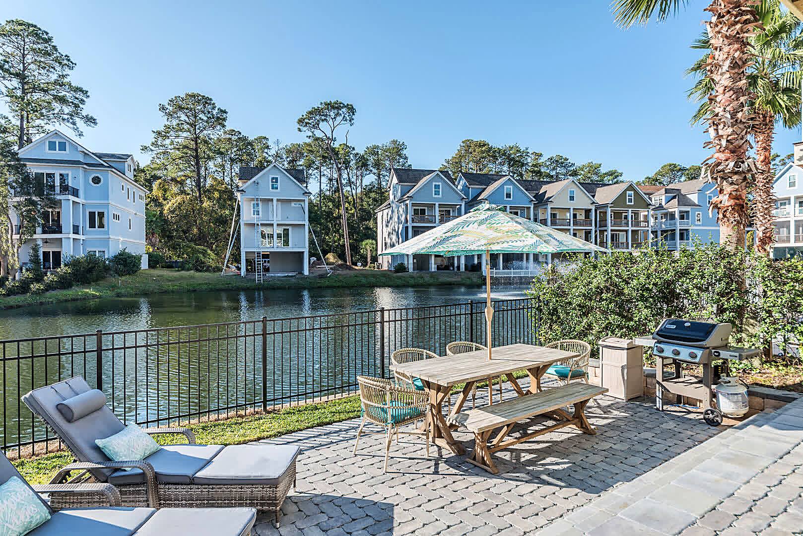 Lagoon and houses in the Sandcastles by the Sea gated community off Folly Field Road, Hilton Head Island