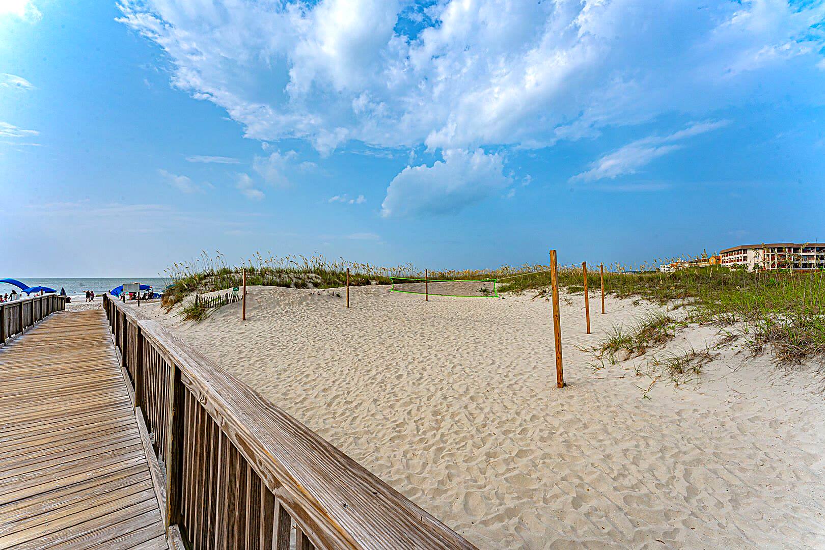 Boardwalk and sea oat dunes on the north end of Hilton Head Island, the same stretch of coast as Burkes Beach