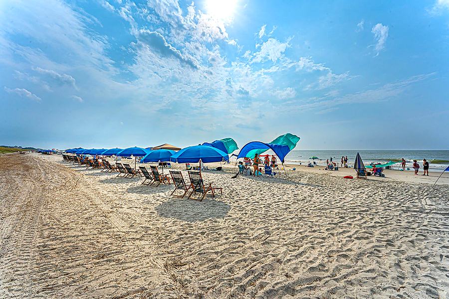 Folly Field Beach with umbrellas and chairs